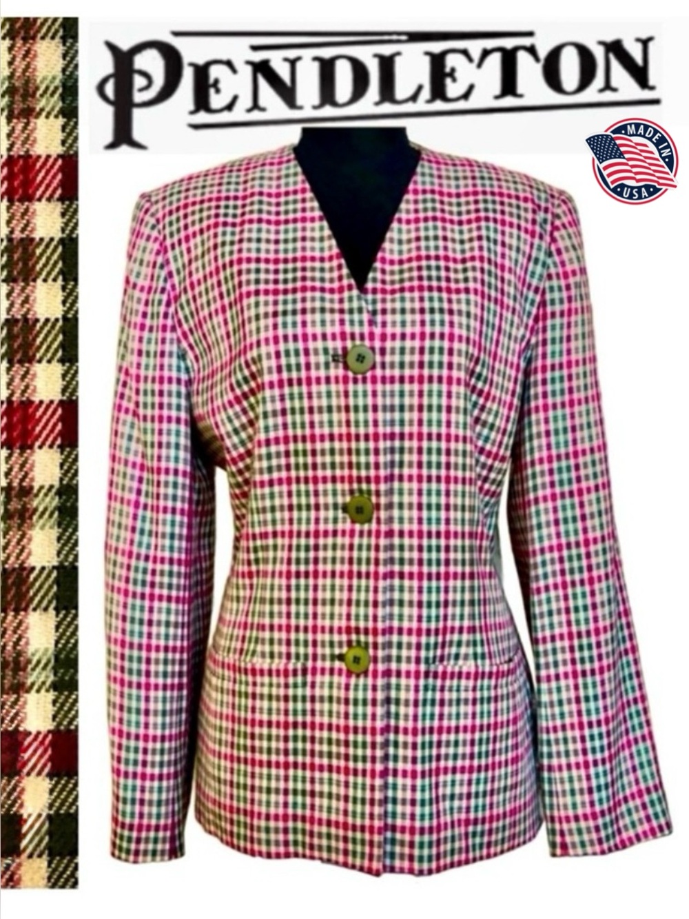 Vintage Pendleton Lined Blazer Jacket Shepherd’s Check Pockets (10)